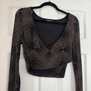 Glitter Brown Long Sleeve Crop Top